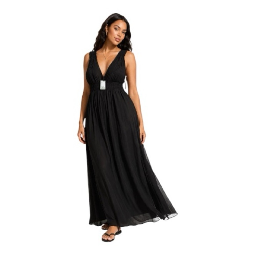 Black Backless Maxi Dress Size 16 | Flowy Spring Summer Vacation Dress NWT
